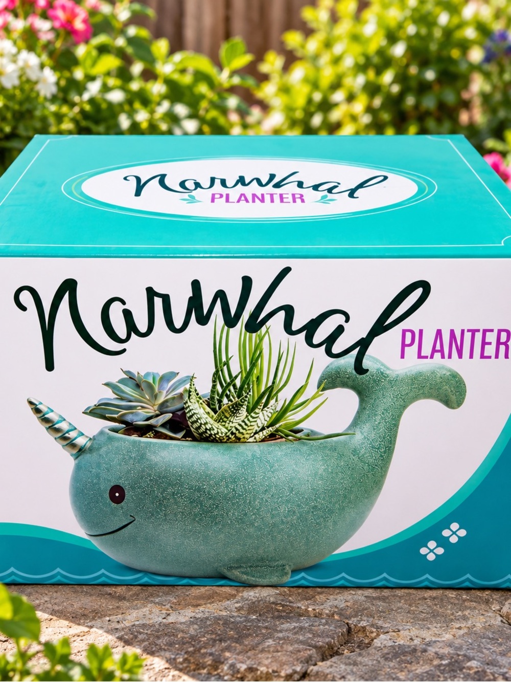 Narwhal Planter Ceramic Vase in Teal